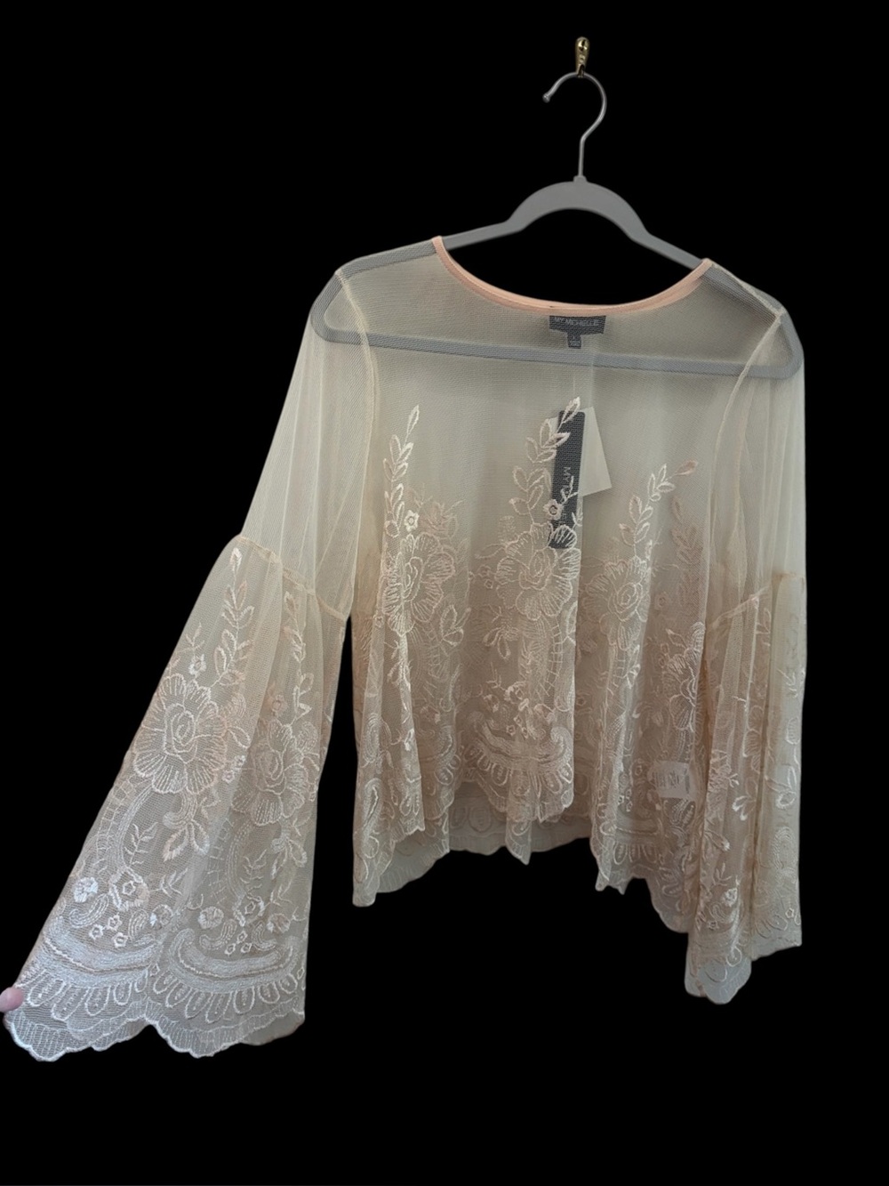 NWT My Michelle Champaign Blush Romantic Sheer Boho Chic Blouse Size Large